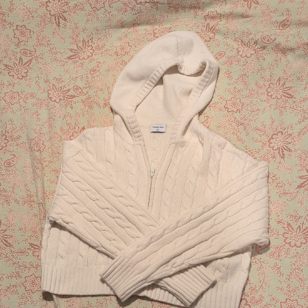 Sunday Best Ivory V-Neck Hooded Sweater